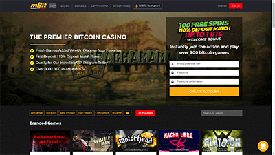 mbit casino frontpage